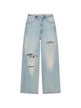ZARA TRF FOLDED WAIST MID-RISE JEANS LIGHT BLUE US 6